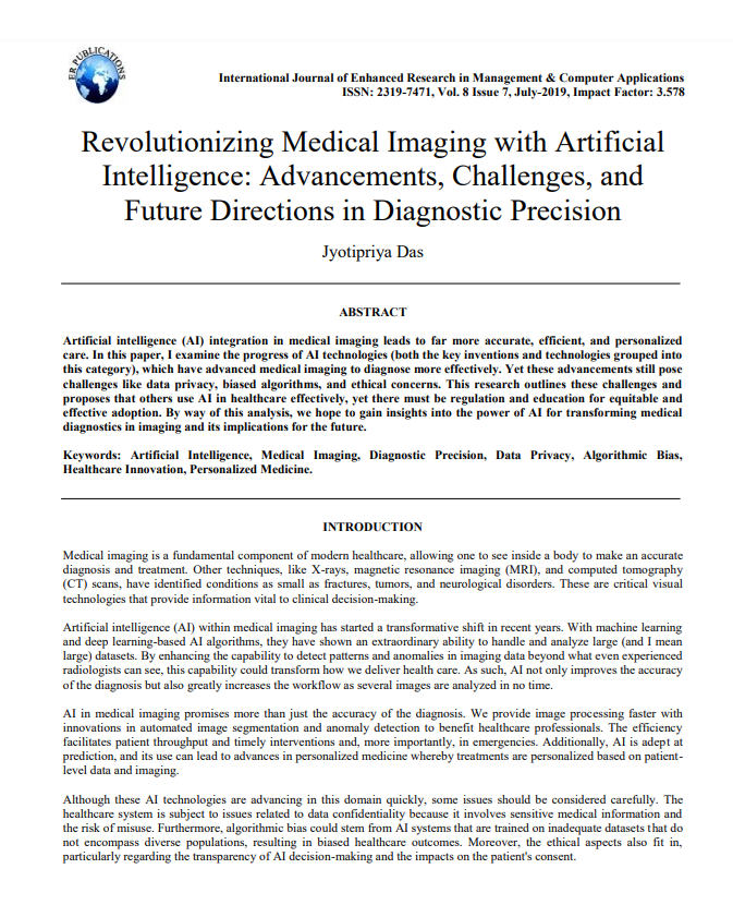 Article: Revolutionizing Medical Imaging with Artificial Intelligence: Advancements, Challenges, and Future Directions in Diagnostic Precision