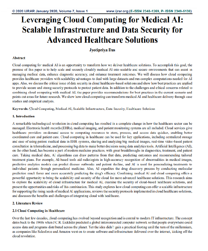 Article: Leveraging Cloud Computing for Medical AI: Scalable Infrastructure and Data Security for Advanced Healthcare Solutions